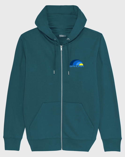 Organic "Sakura Wave" Zip Hoodie Stargazer Green